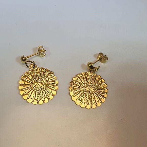 Vintage Earrings 80s Gold Tone Textured Disc Studs Bold Statement Jewelry - Picture 6 of 10